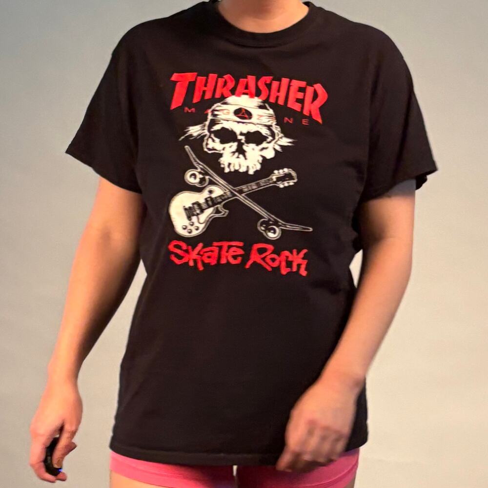 Vintage Thrasher Skate Rock T Shirt Tee Mens Medium Black Y2K Grunge